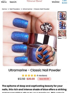 Sistaco Ultramarine Blue Glitter Powder Nails